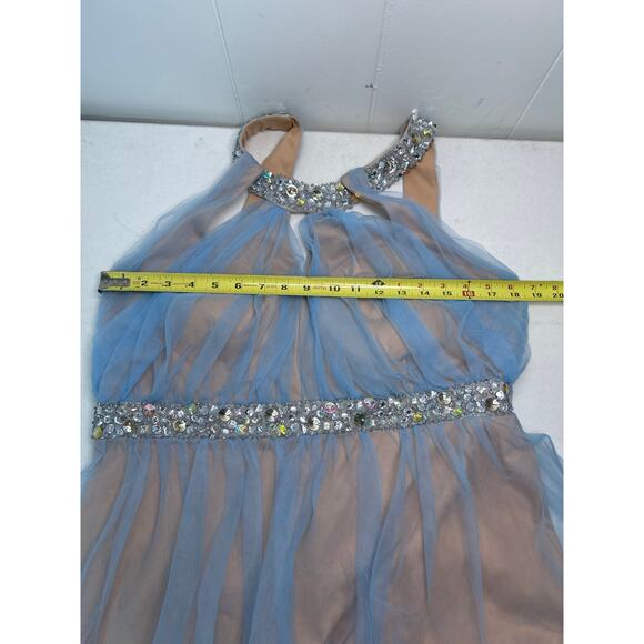 City Triangles Nude and sky blue jeweled halter top maxi Prom Dress. Size 17 - Picture 10 of 11